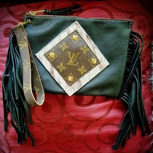 Leather wristlet, hair on hide, authentic LV canva
